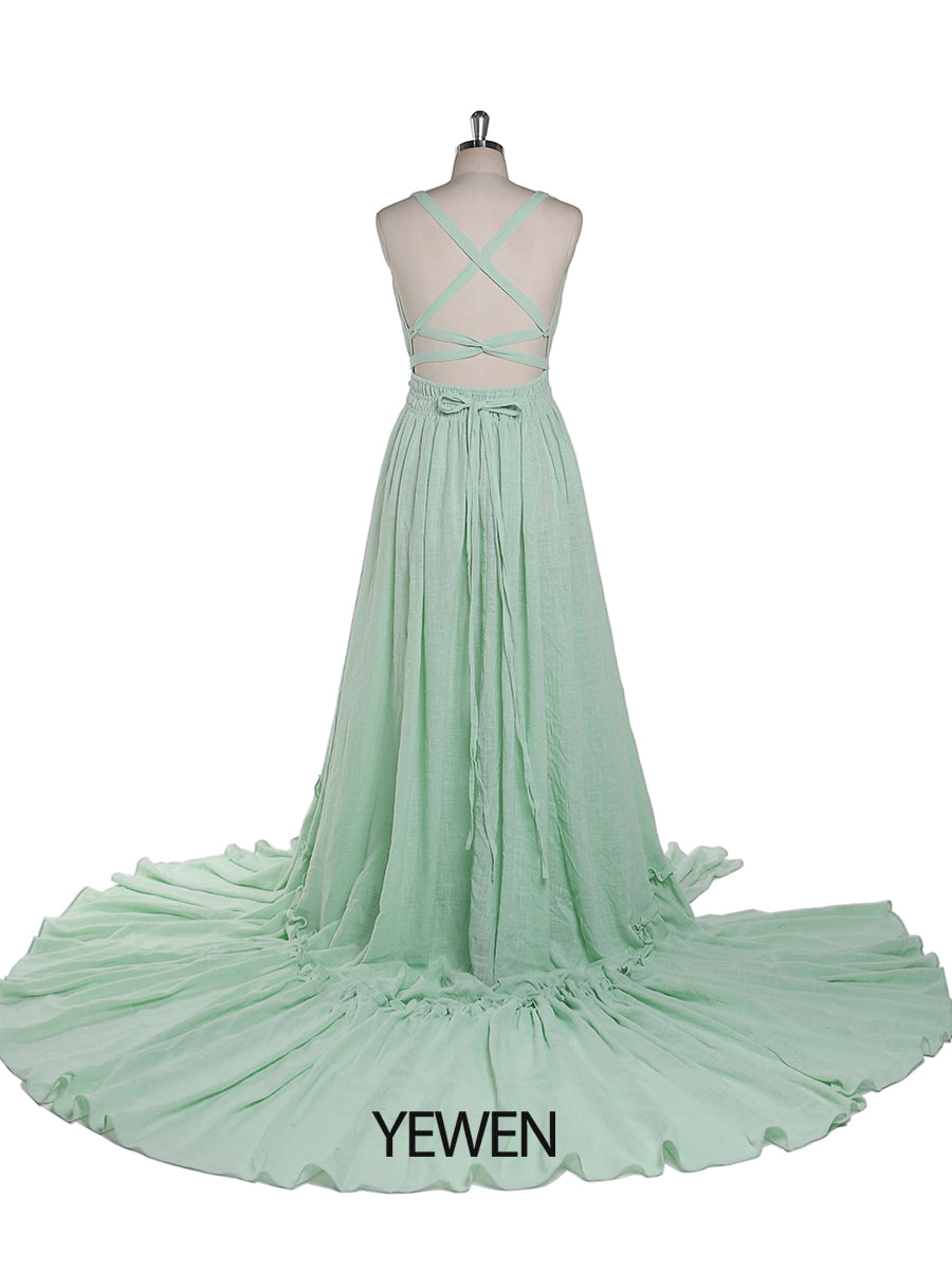 V Neck Evening Dresses Stretch Waist Photography Dresses Baby Shower Dress for Pregnant Woman YEWEN YD211009