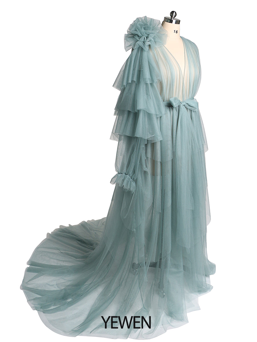 V Neck Maxi Prom Dress Flower One Shoulder Maternity Dress for Babyshower