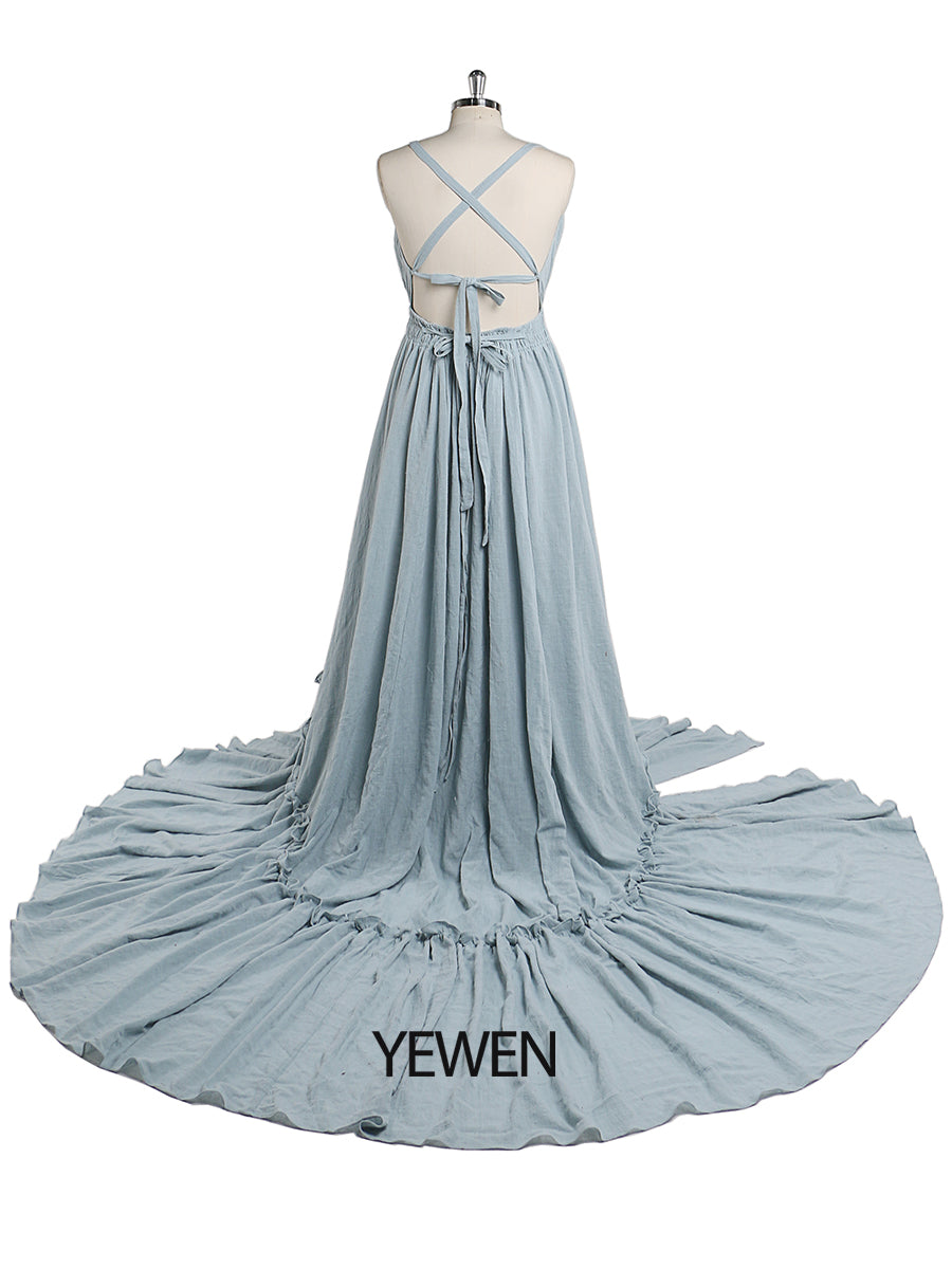 V Neck Evening Dresses Stretch Waist Photography Dresses Baby Shower Dress for Pregnant Woman YEWEN YD211009