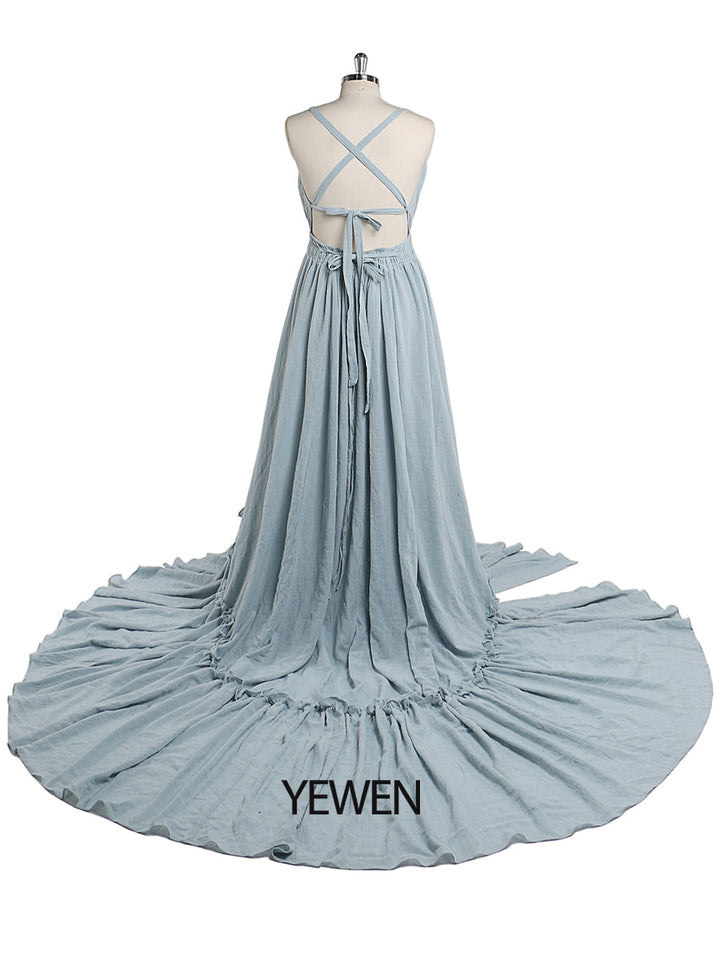 V Neck Evening Dresses Stretch Waist Photography Dresses Baby Shower Dress for Pregnant Woman YEWEN YD211009