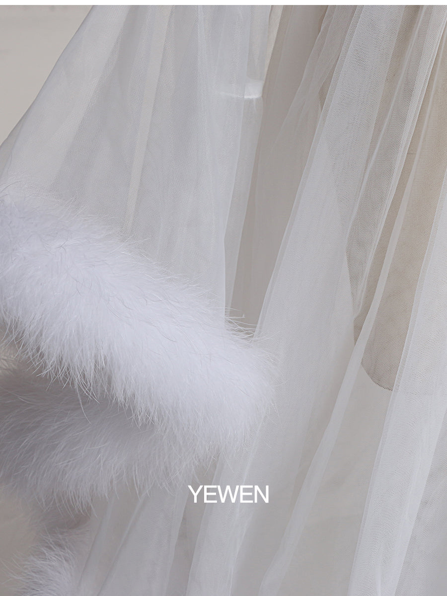 White Bell Sleeve See Through Tulle Maternity Dress