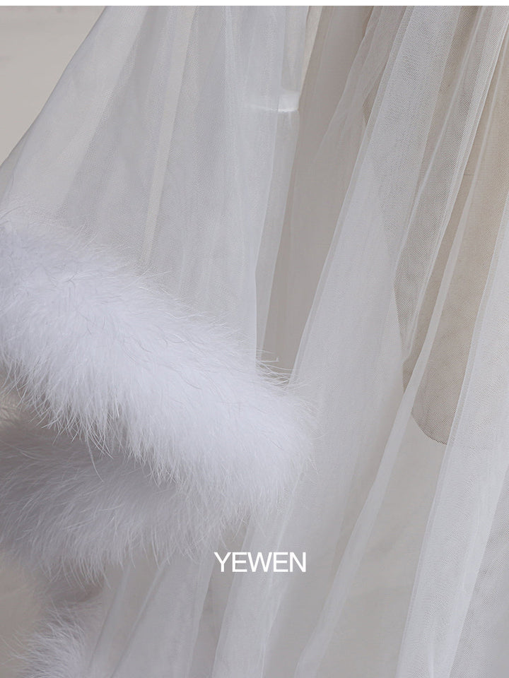 White Bell Sleeve See Through Tulle Maternity Dress
