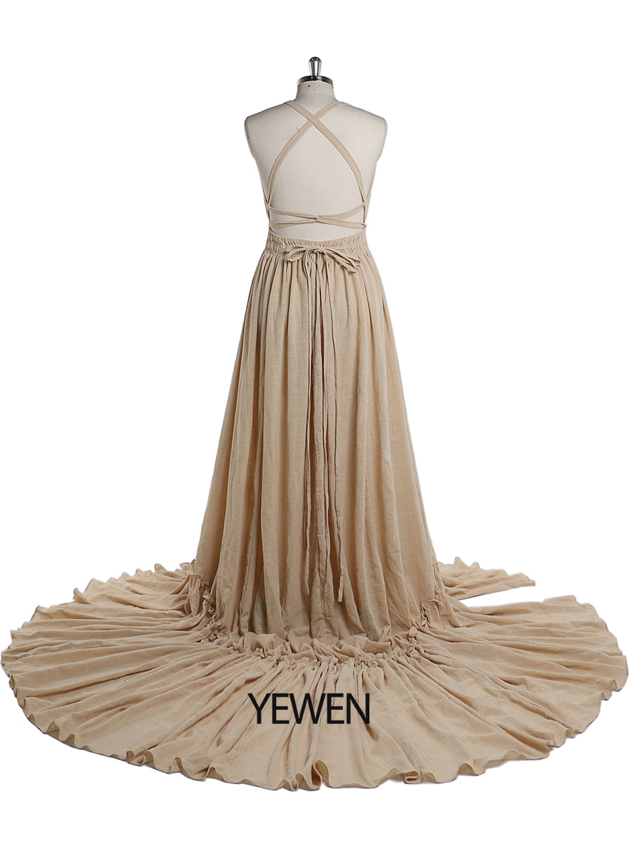 V Neck Evening Dresses Stretch Waist Photography Dresses Baby Shower Dress for Pregnant Woman YEWEN YD211009