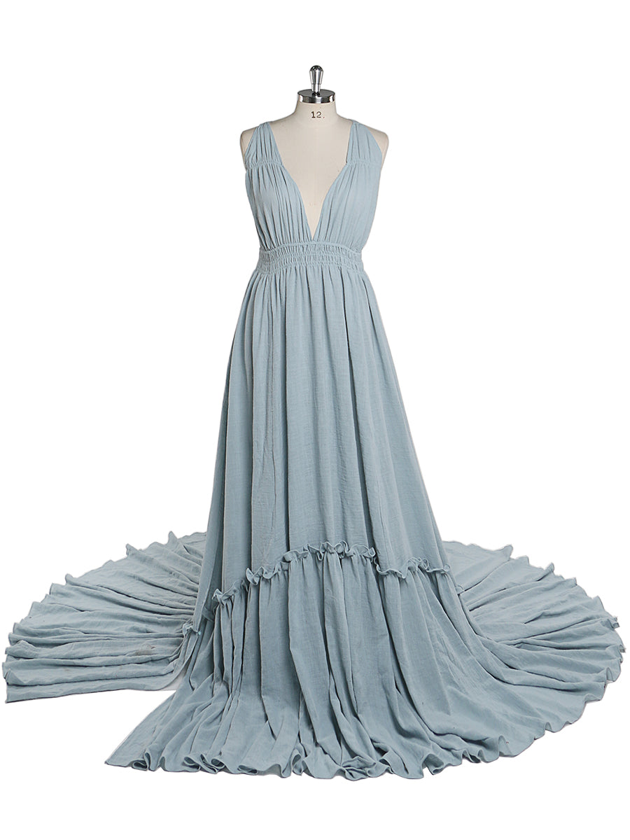 V Neck Evening Dresses Stretch Waist Photography Dresses Baby Shower Dress for Pregnant Woman YEWEN YD211009