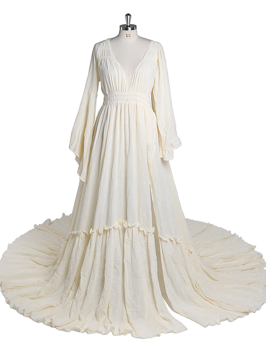 V Neck with 2 Different Style Sleeves Maternity Dresses for Photo Shoots Adjustable Waist Photography Pregnancy Dress for Baby Shower YEWEN YD211230