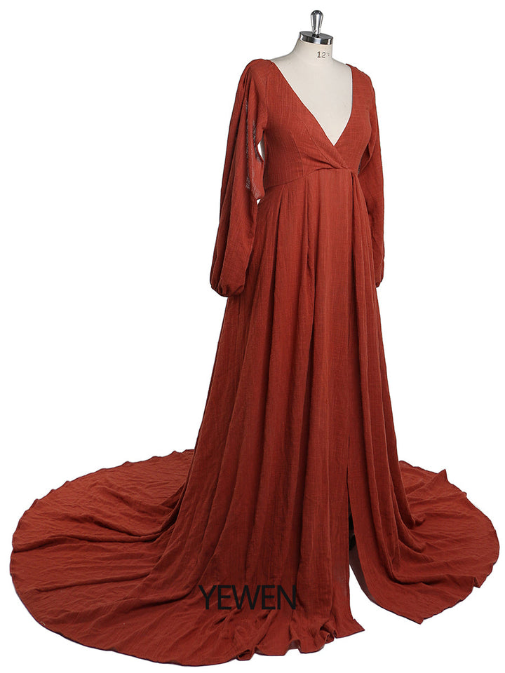 V Neck Maternity Dresses for Photo Shoot Side Slit Pregnancy Dress Cotton Maxi Dress YEWEN Plus Size YD21218