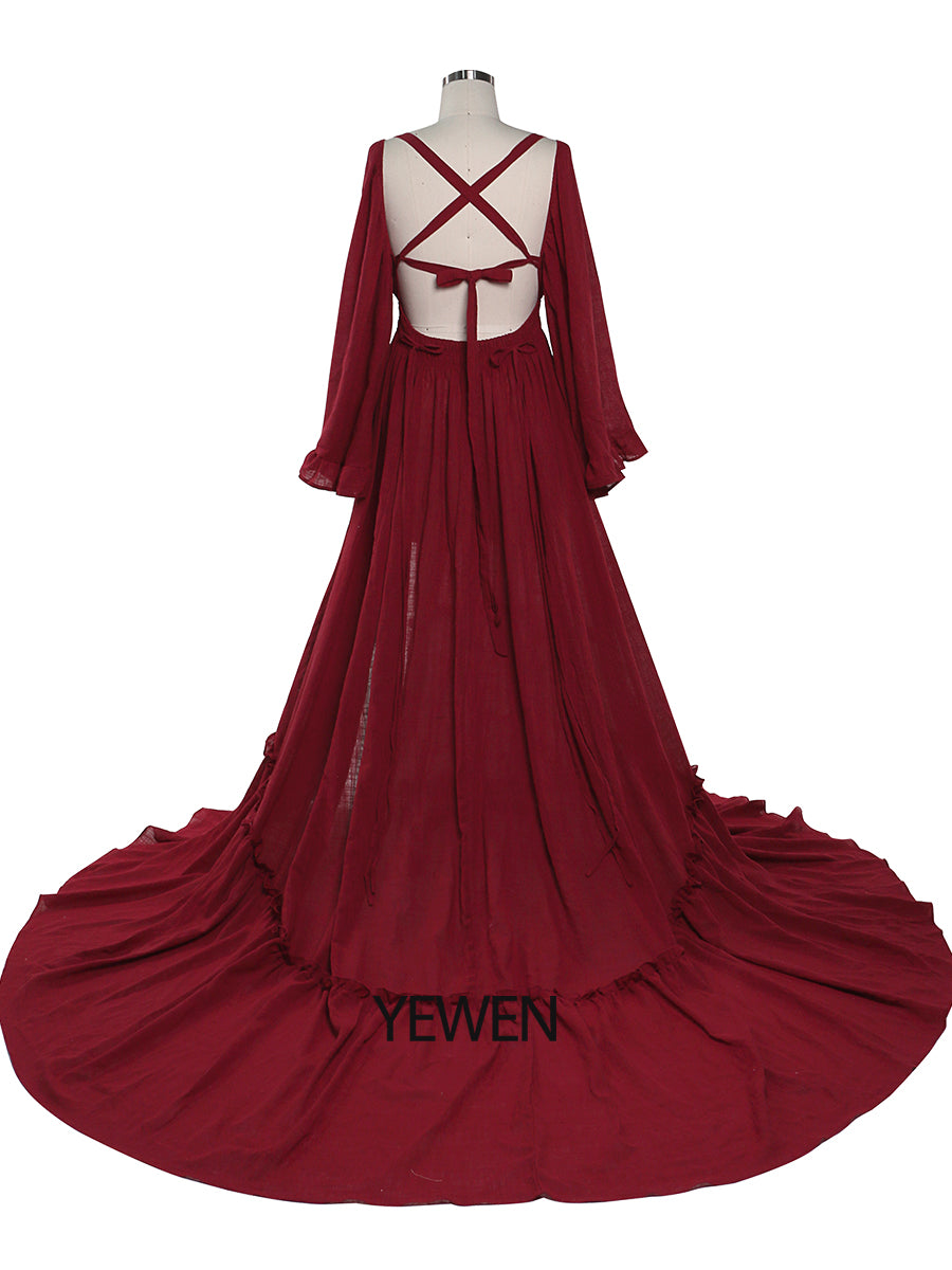 V Neck Maternity Dresses for Photo Shoots Adjustable Waist Photography Pregnancy Dress for Baby Shower YEWEN  YD211230-1