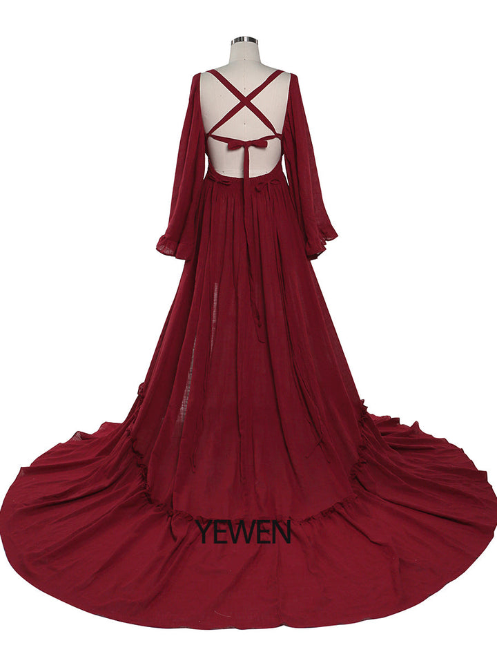 V Neck Maternity Dresses for Photo Shoots Adjustable Waist Photography Pregnancy Dress for Baby Shower YEWEN  YD211230-1