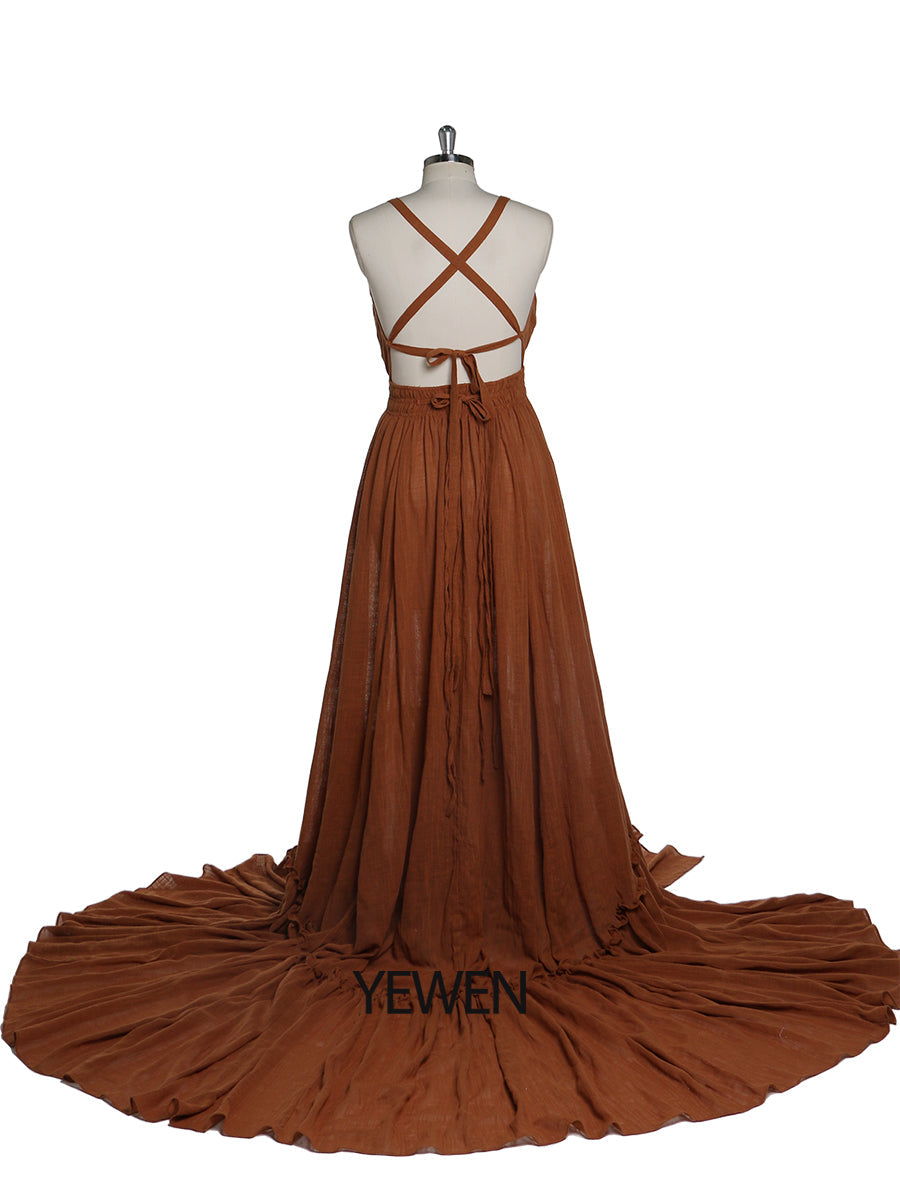 V Neck Evening Dresses Stretch Waist Photography Dresses Baby Shower Dress for Pregnant Woman YEWEN YD211009