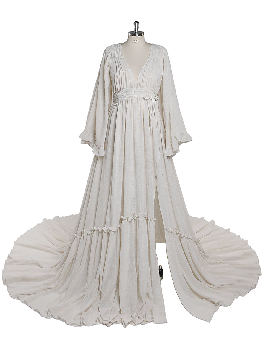 V Neck Maternity Dresses for Photo Shoots Adjustable Waist Photography Pregnancy Dress for Baby Shower YEWEN  YD211230-1