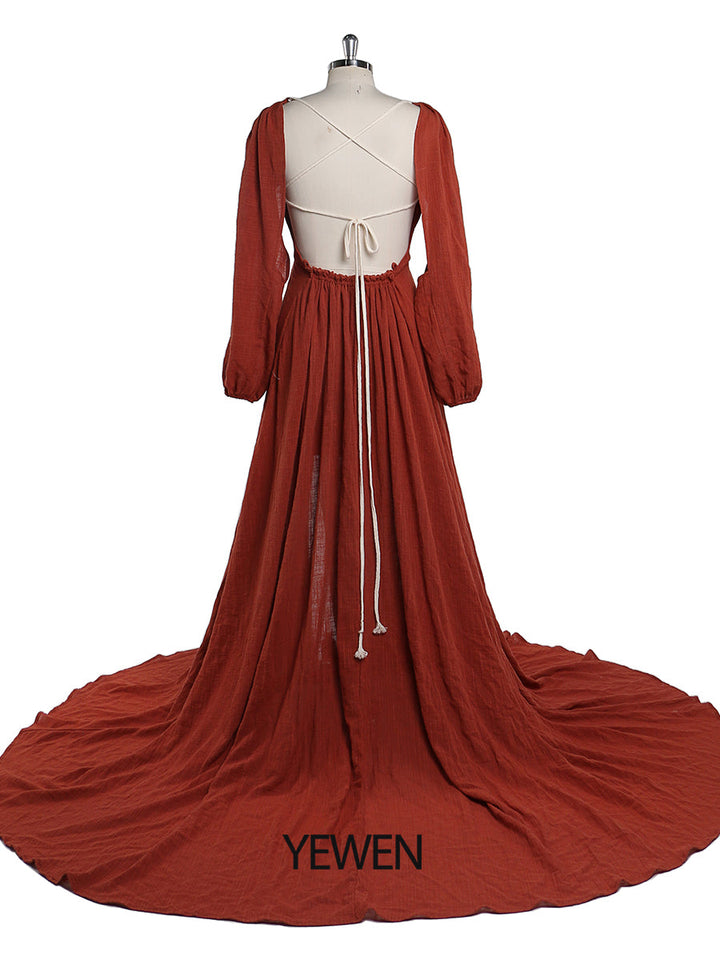 V Neck Maternity Dresses for Photo Shoot Side Slit Pregnancy Dress Cotton Maxi Dress YEWEN Plus Size YD21218