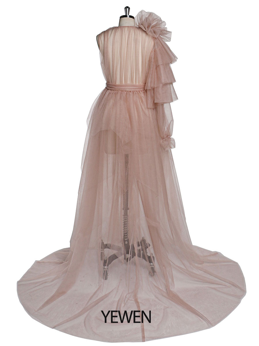 V Neck Maxi Prom Dress Flower One Shoulder Maternity Dress for Babyshower