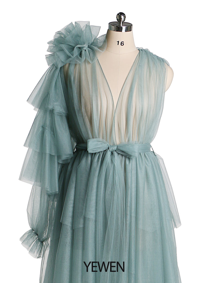 V Neck Maxi Prom Dress Flower One Shoulder Maternity Dress for Babyshower