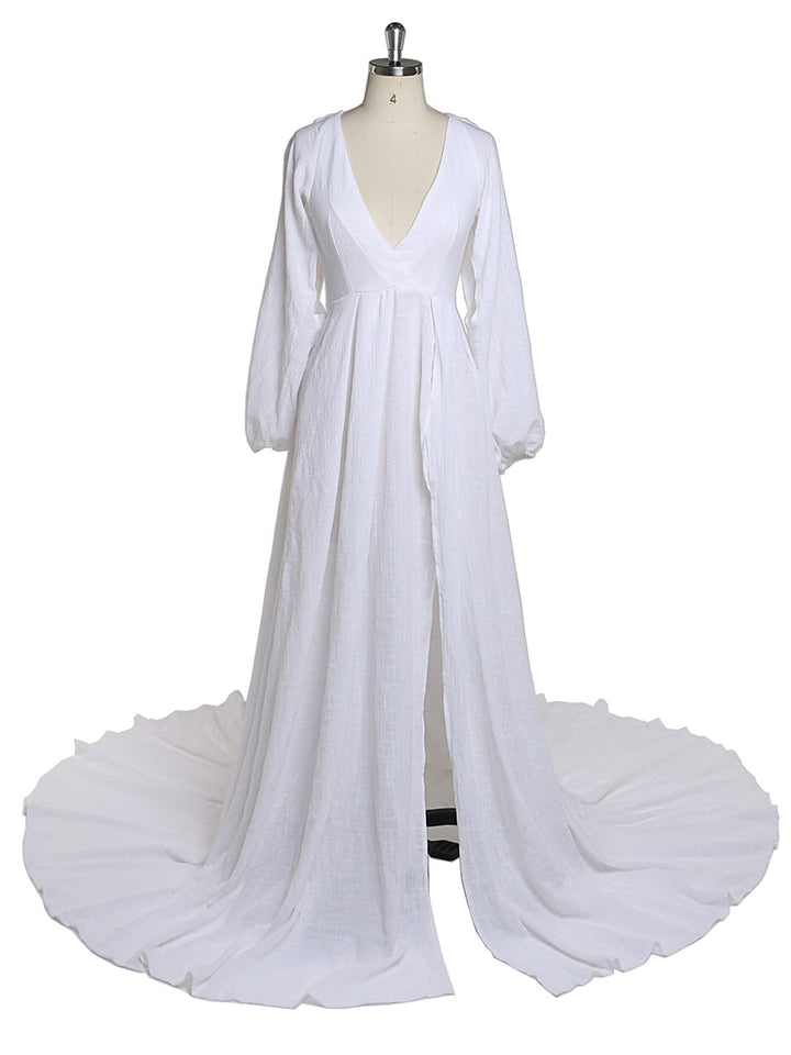 V Neck Maternity Dresses for Photo Shoot Side Slit Pregnancy Dress Cotton Maxi Dress YEWEN Plus Size YD21218