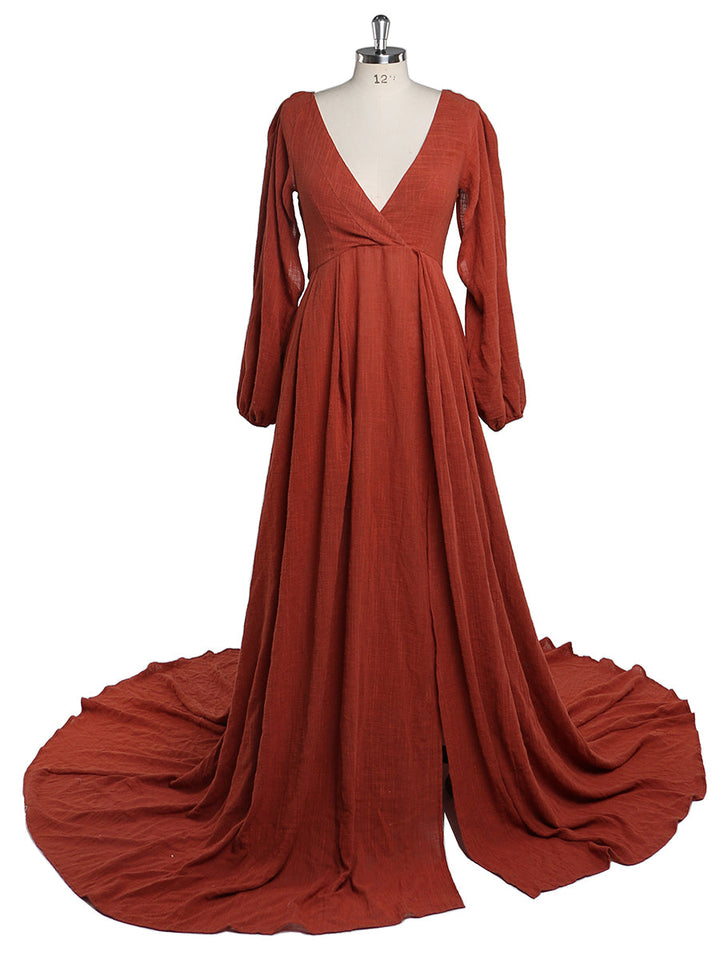 V Neck Maternity Dresses for Photo Shoot Side Slit Pregnancy Dress Cotton Maxi Dress YEWEN Plus Size YD21218